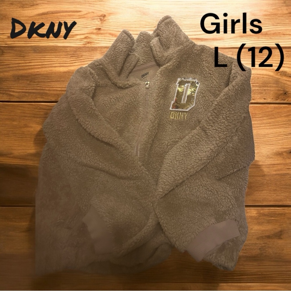 DKNY Girls Plush Jacket - Taupe